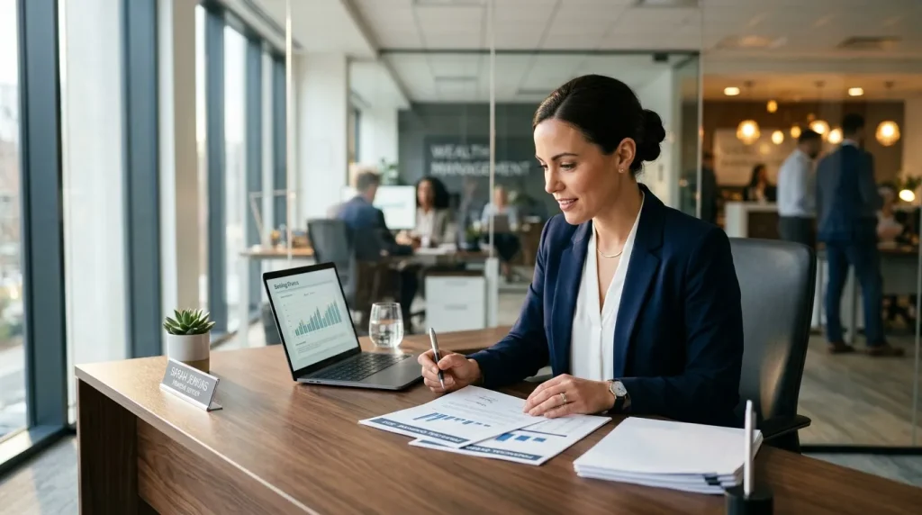 Femme d'affaires travaillant avec laptop et graphiques
