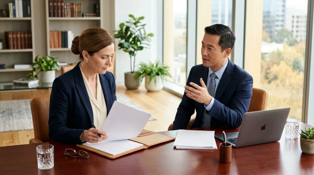 Deux professionnels discutent lors d'une réunion de travail